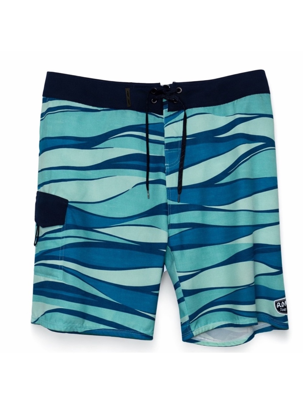 Ron Jon Surf Shop Men’s Board Shorts Swim Trunks Blue Teal Wave Print Sz 38